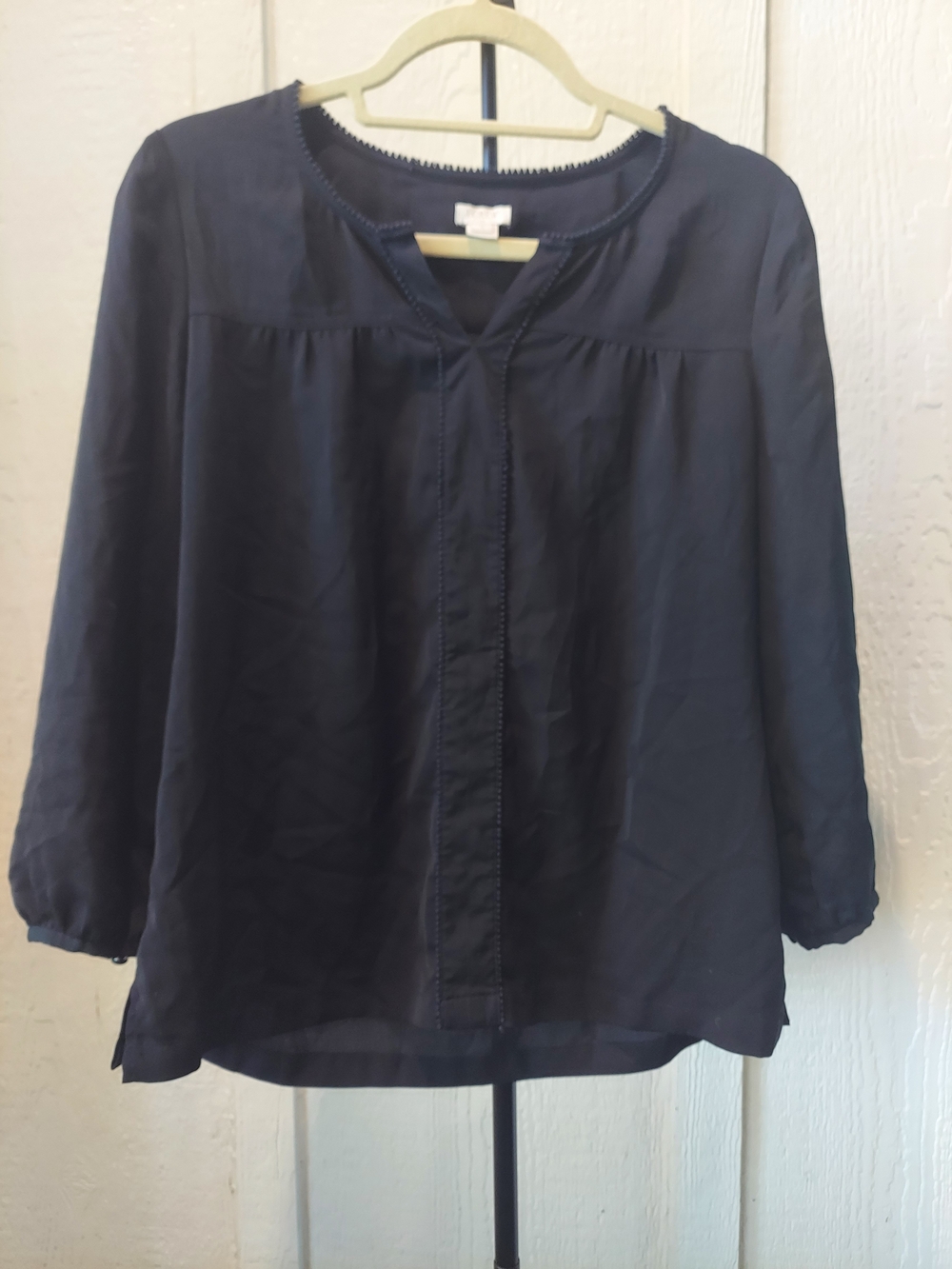 J. Crew Women's Black Split-Neck Long Sleeve Blouse Size Small